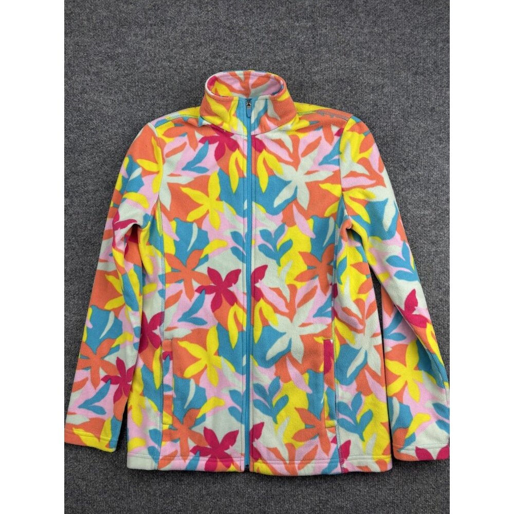 Lands' End Fleece Jacket Girls Small 6-8 Multicolor Floral Full Zip Youth Warm